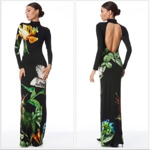 Alice and Olivia “DELORA FITTED LONG SLEEVE MAXI DRESS”